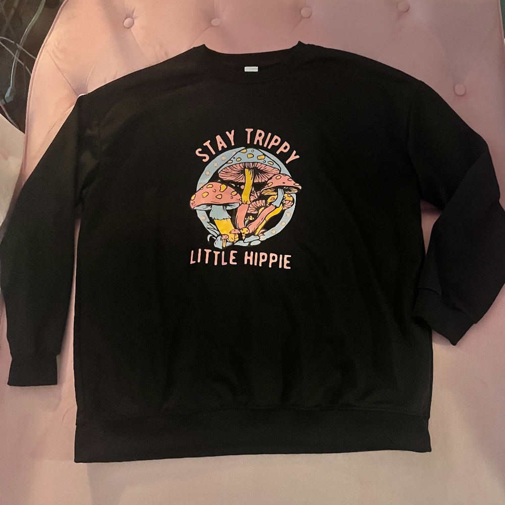 Stay trippy Little Hippy Sweatshirt Black Mushrooms XXL